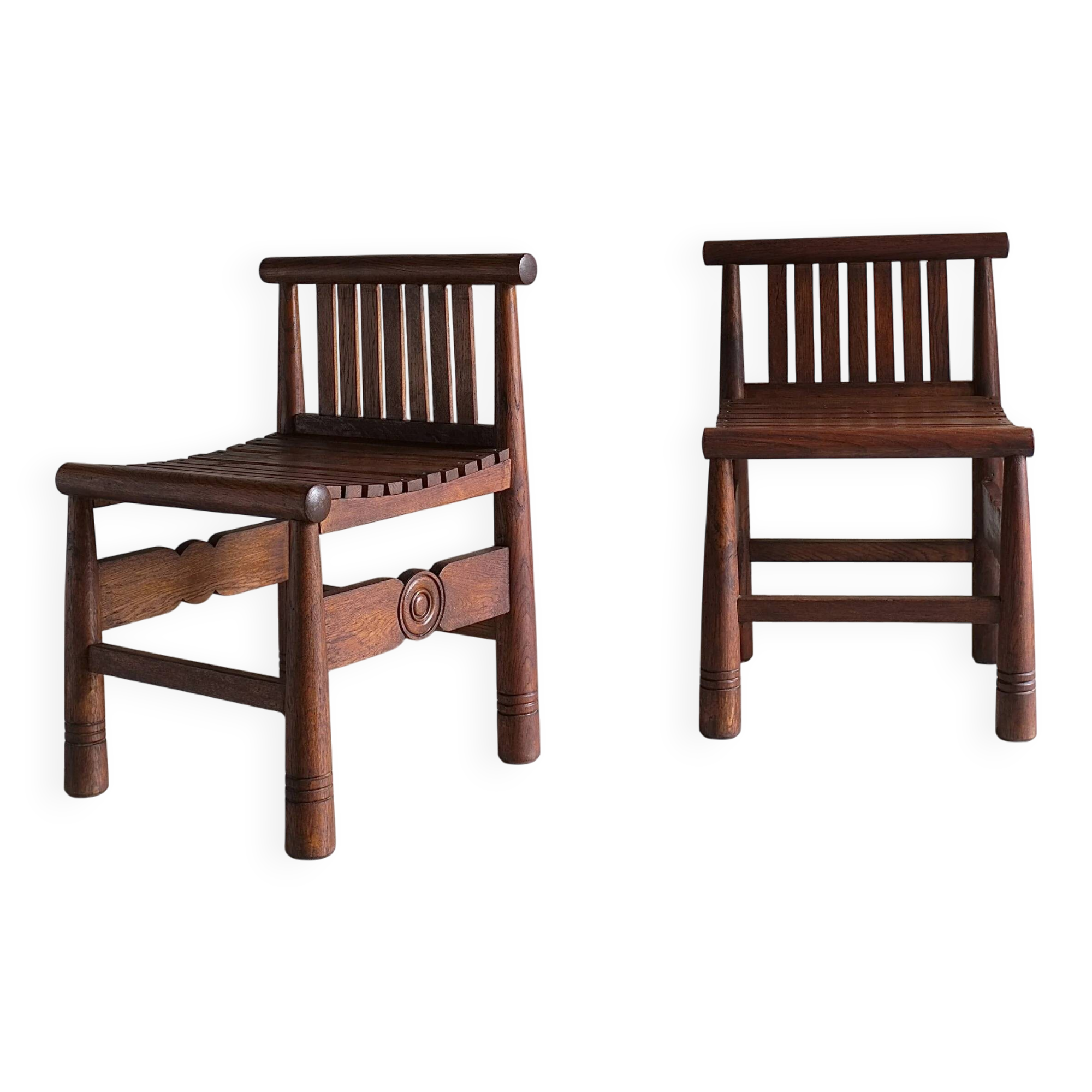 Carved oak low back chair | France | 1960s