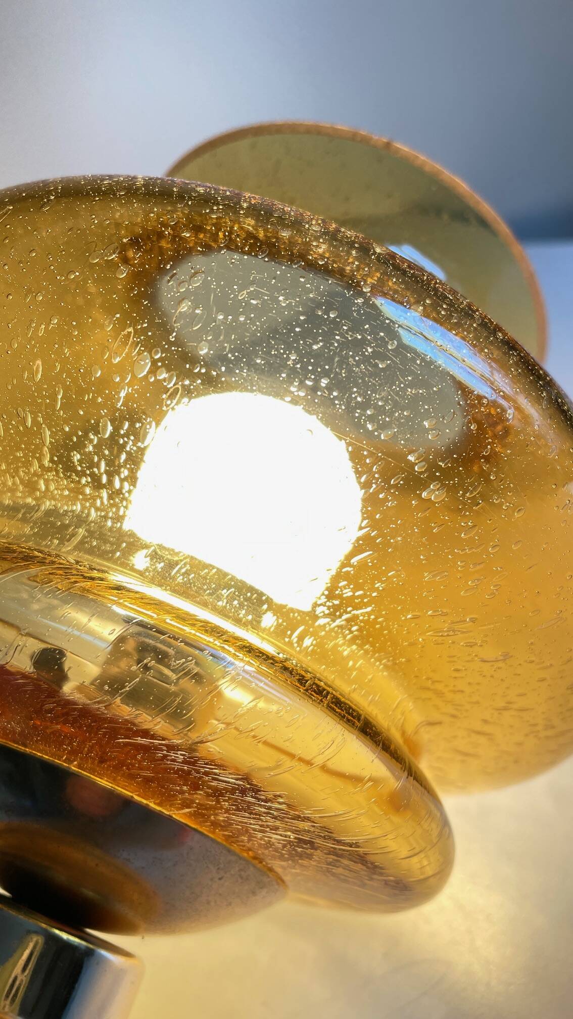 Vintage bubble glass brass applique