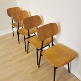 Set of 4 vintage school chairs / retro wooden dining chair with metal base / stol kamnik yugoslavia
