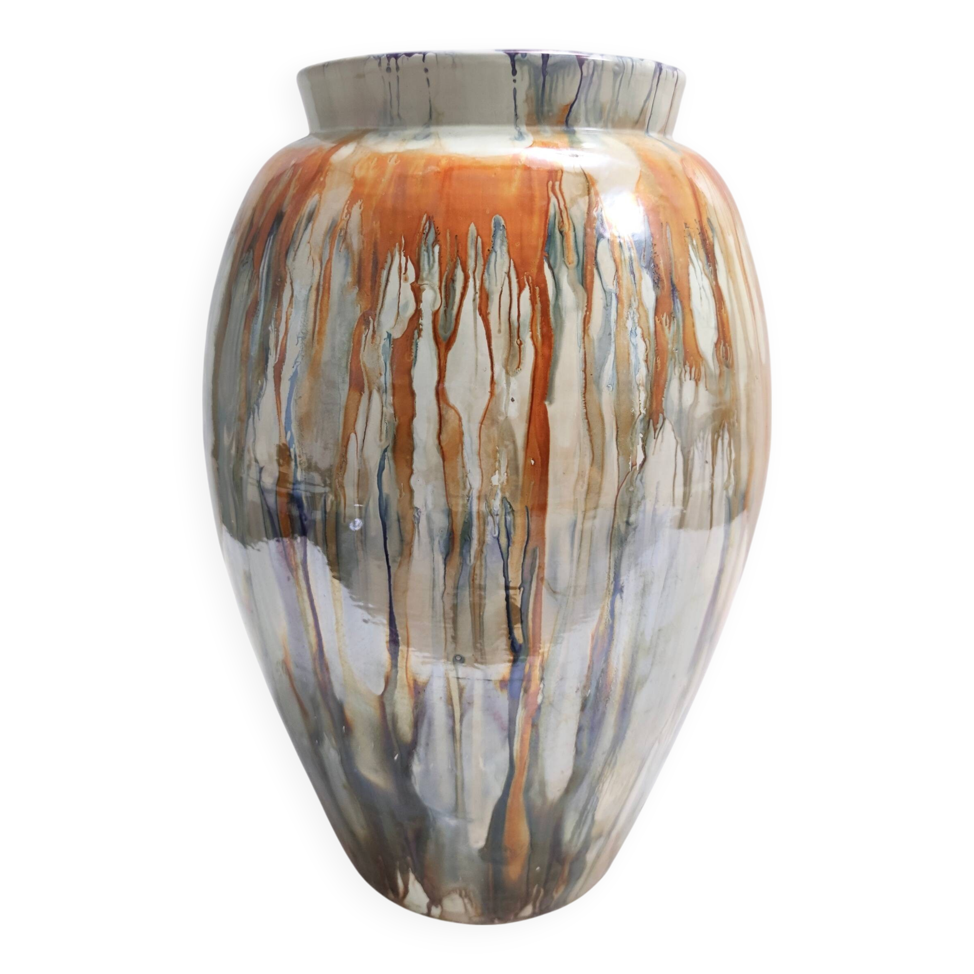 Orange and Beige Lacquered Earthenware Vase / Umbrella Stand by Pasquinucci