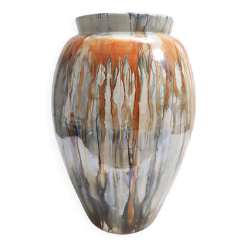 Vase / Porte-parapluie en faïence laquée orange et beige par Pasquinucci