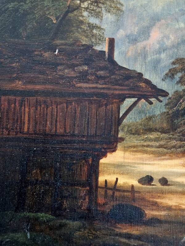 August Achilles (1798-1861) - Oil on canvas - Lakeside landscape in Switzerland