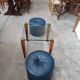 Modernist Design Side Table + 2 Blue Leather Poufs
