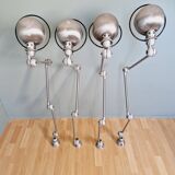 Set of 4 Jieldé industrial lamps in brushed steel, 3 arms