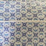 Vintage flat sheet for 2 people in cotton. Small blue and white patterns on a blue background