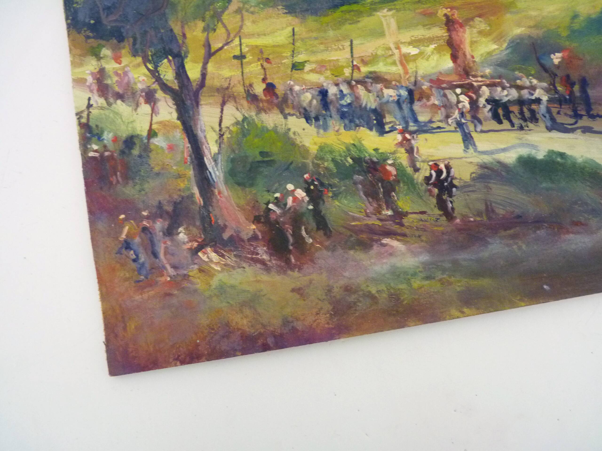 Oil on wood by Riccardo Capone Procession 50s 60s