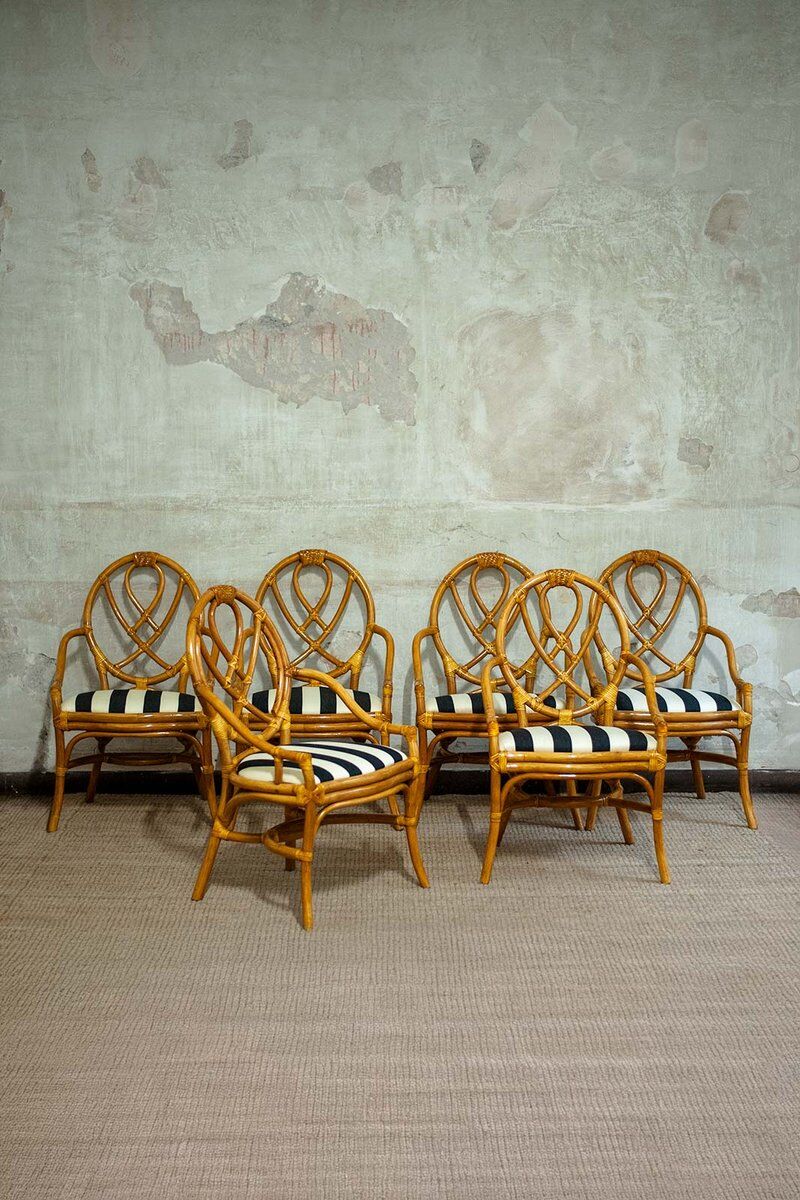 Vintage bamboo chairs, 1970s, set of 6