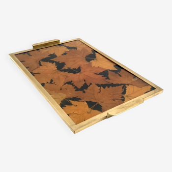 Hollywood regency brass and leaves resin tray, Montagnani Firenze Italy 1970s