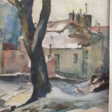 André Duculty (1912-1990) Watercolor on paper "Impasse Dragée sous la neige, Montmartre à Paris"