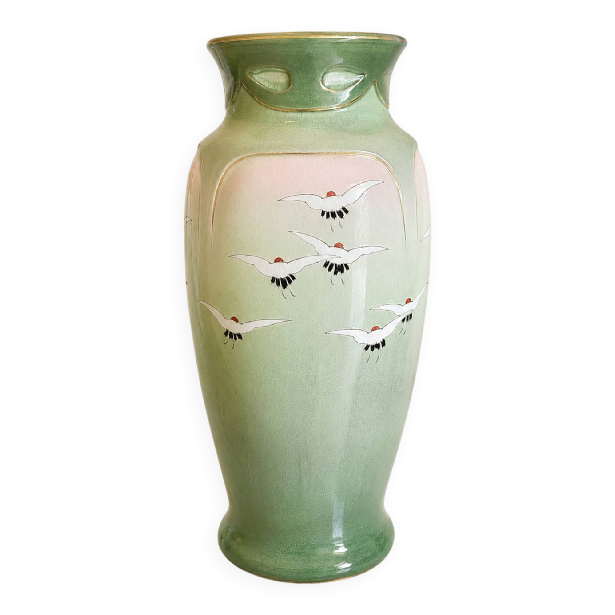 Large Art Nouveau vase from Fives-Lille by Bruyn, decorated with cranes.