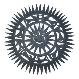 Metal wall sun from Haiti decorated with birds, 80s
