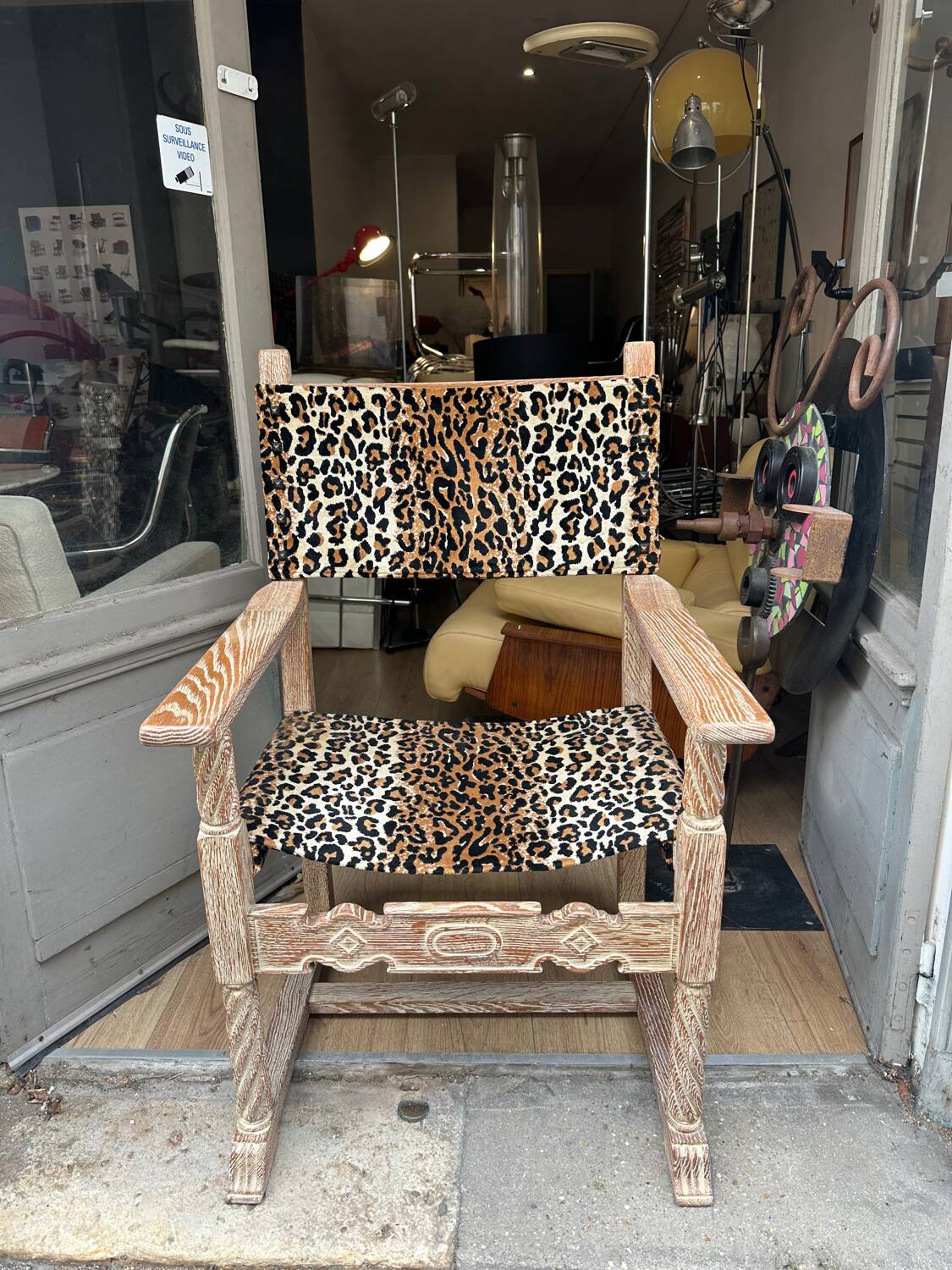 Vintage limed oak armchair