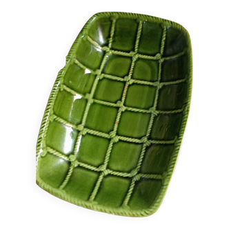 Green barbotine pocket tray with rope decoration by Saint Clément, 1950