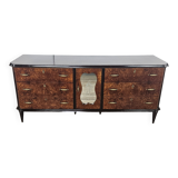 Grand buffet Art Déco en ronce d'acajou avec incrustations d'érable