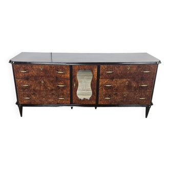 Grand buffet Art Déco en ronce d'acajou avec incrustations d'érable