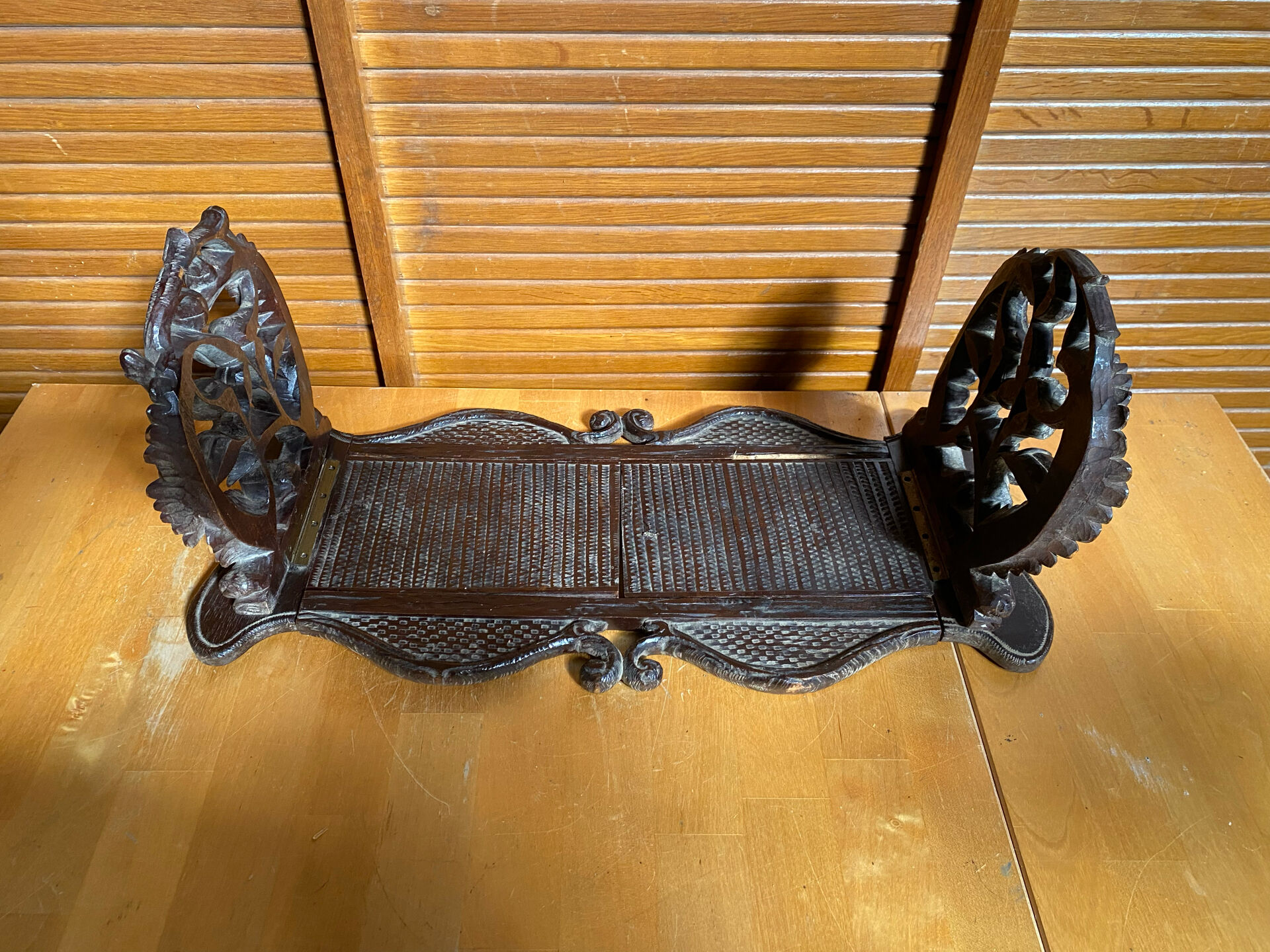 Antique Expandable Bookcase Carved Wood with Floral Motif Vintage #E3
