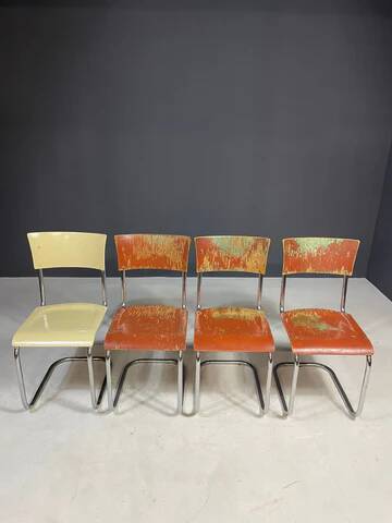 Ensemble de salle à manger chromé par Robert Slezák, années 1930, état d'origine avec patine
