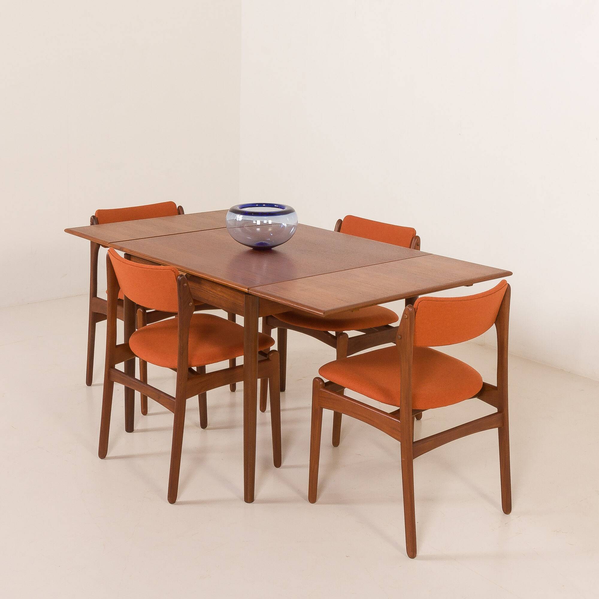 26104 Erik Buch teak and wool chairs, set of 4, Denmark, 1960s