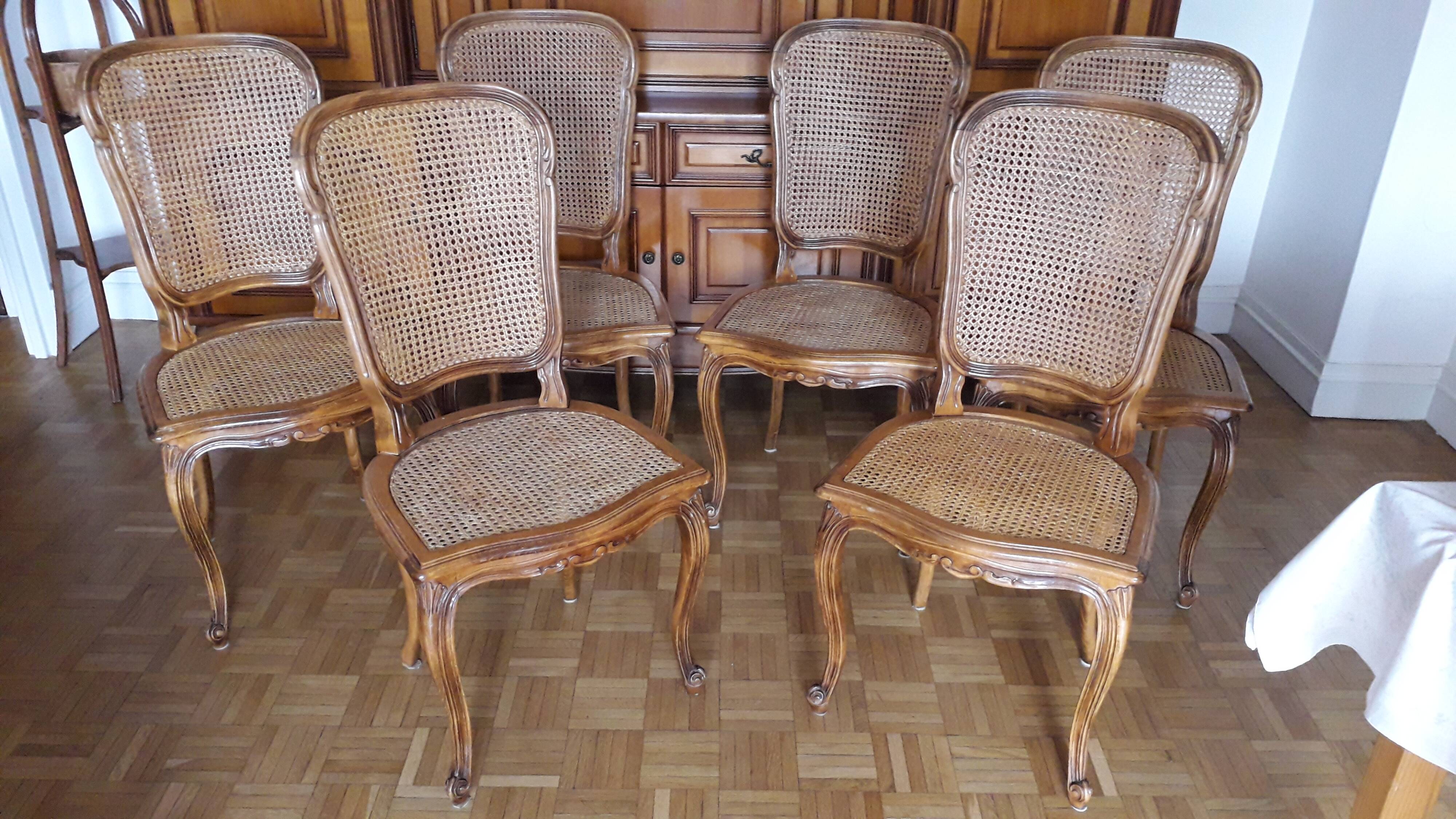 Lot de 6 chaises bois cannage