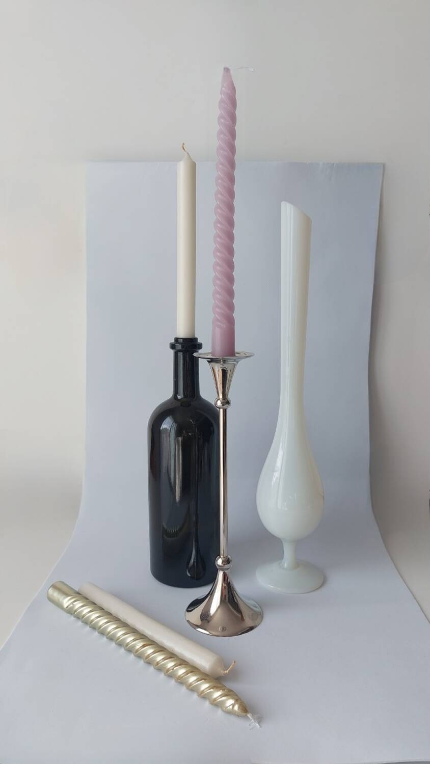 Silver metal candlestick holder