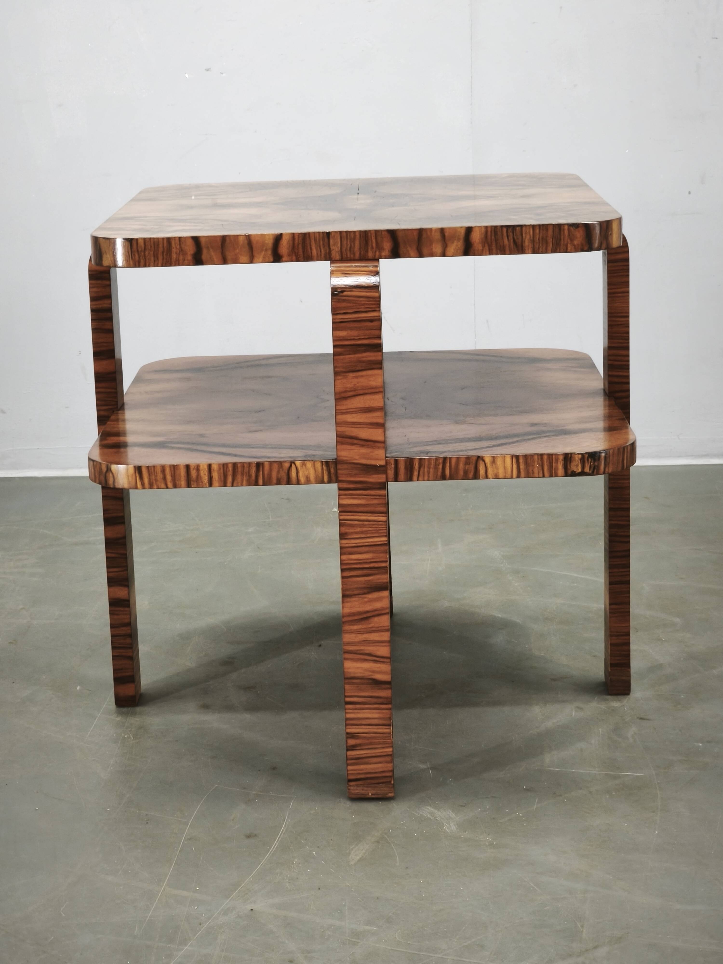 1930s Art Deco Walnut Two-Tier Coffee Table, Czechoslovakia