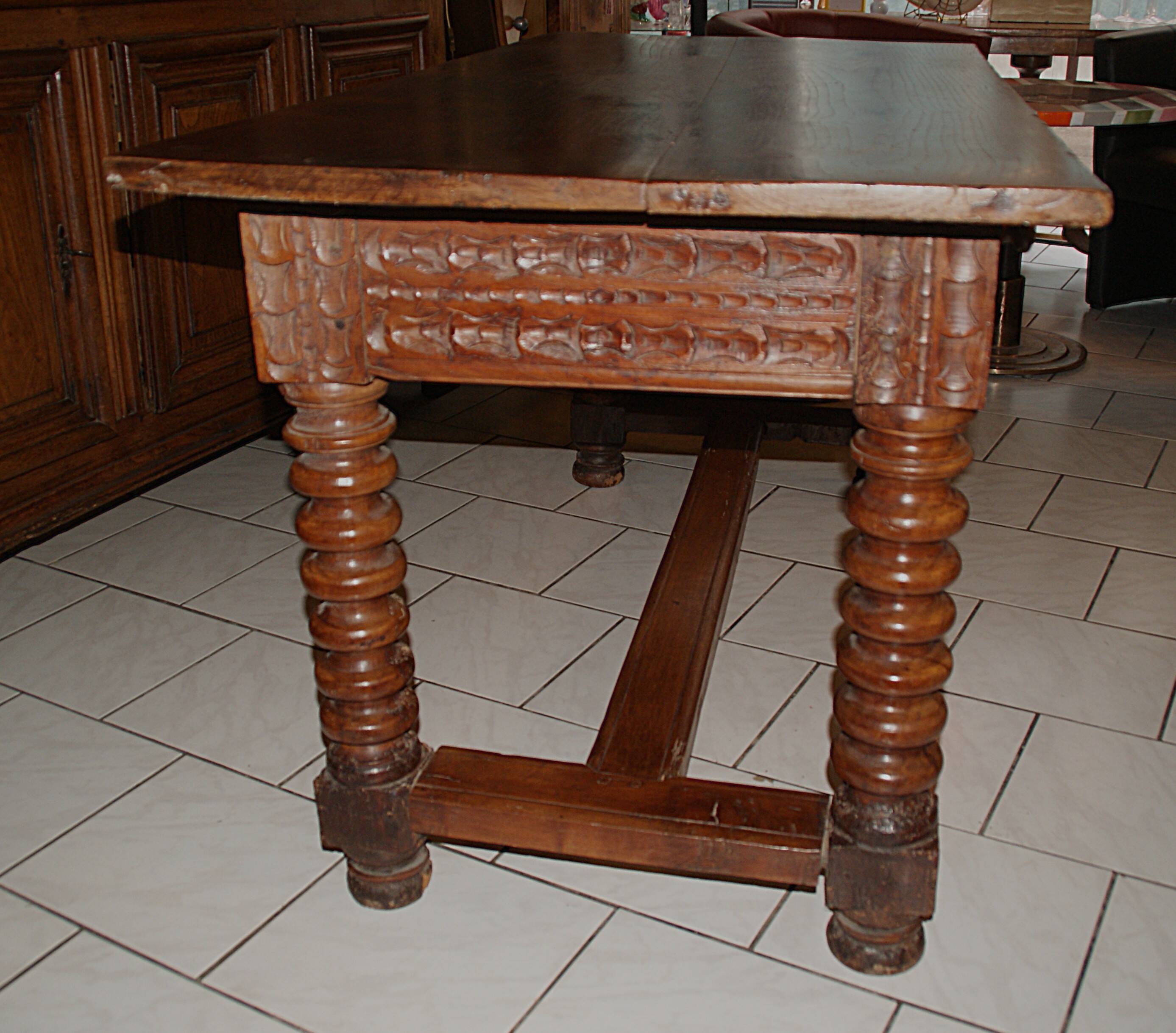 SAVOYARD CHALET TABLE, carved, with two drawers, late 18th century