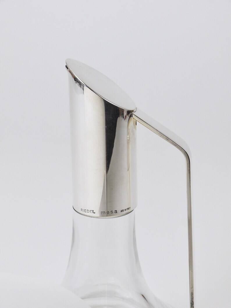 Riedel Mesa Elegant Silver & Crystal Carafe, Decanter, Pitcher, Italy, 1980s