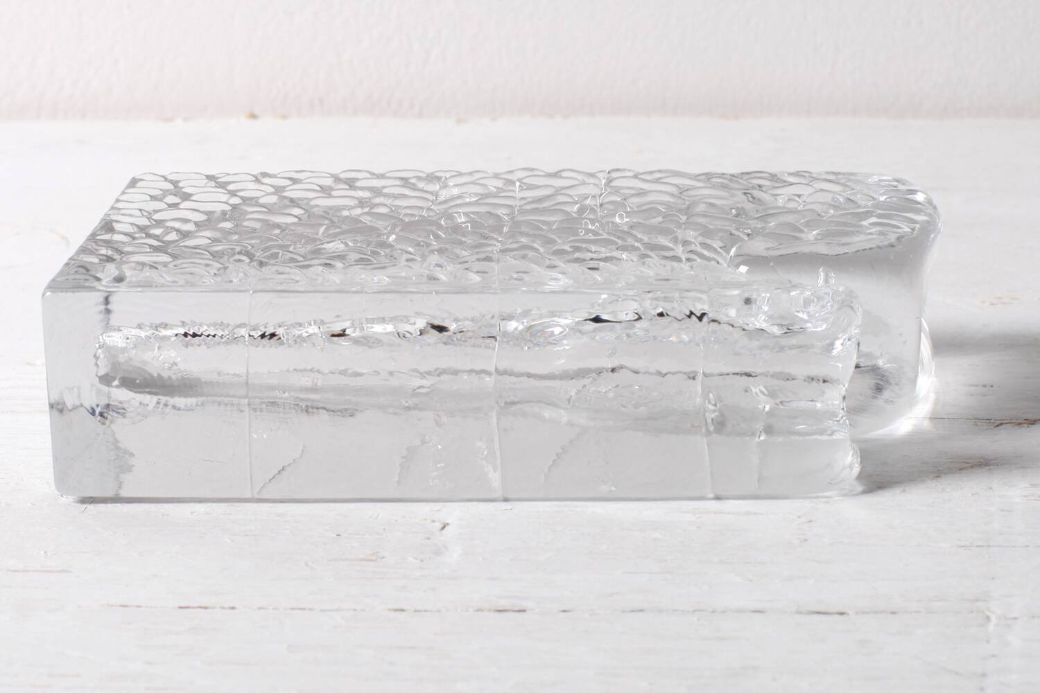 Mid-century Single Flower Textured Glass Block Bud Vase / Germany / 1960s