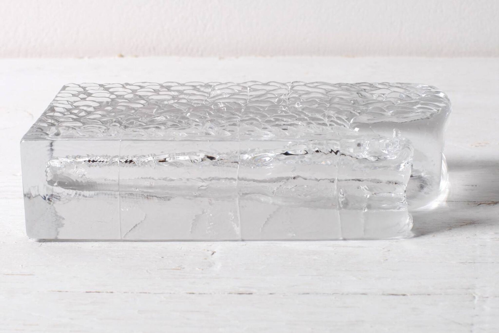 Mid-century Single Flower Textured Glass Block Bud Vase / Germany / 1960s