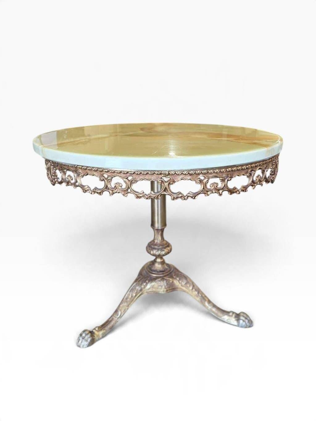 Vintage brass side table/coffee table with an onyx top.