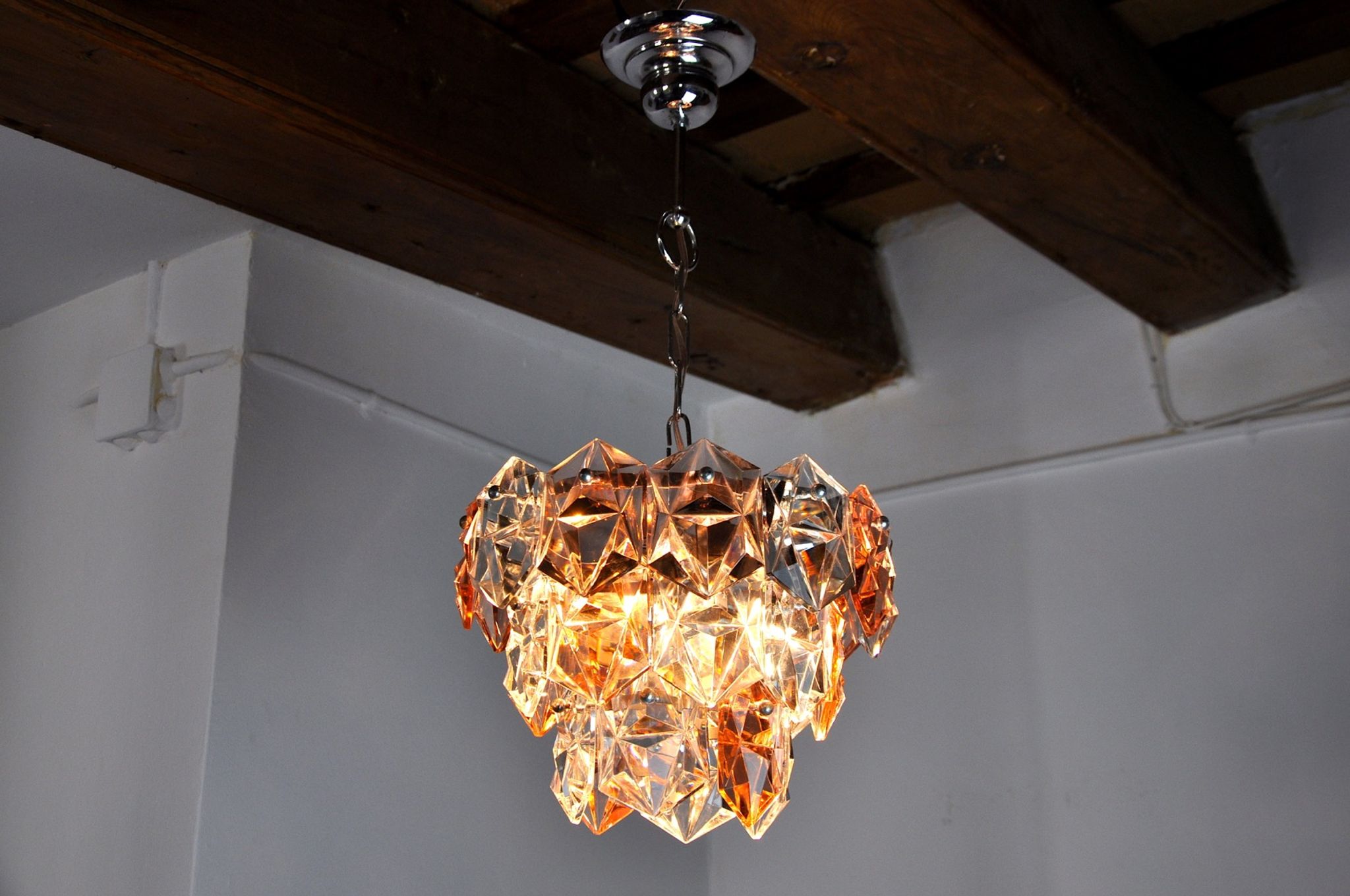 Two-coloured Kinkeldey chandelier, 3 floors, 1970, Germany