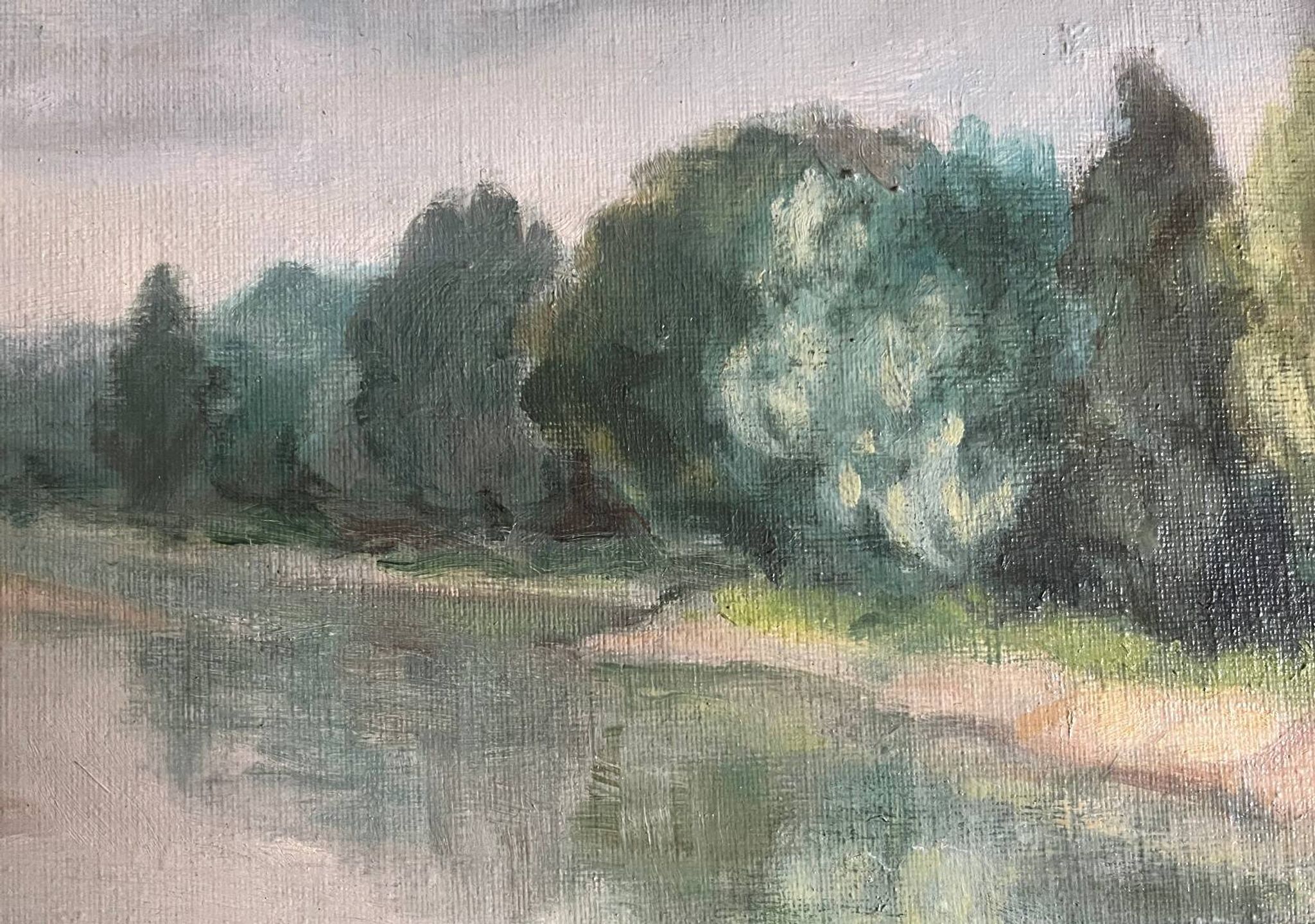 Tableau HST "Tree-lined riverbank" signed early 20th century