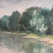 Tableau HST "Tree-lined riverbank" signed early 20th century