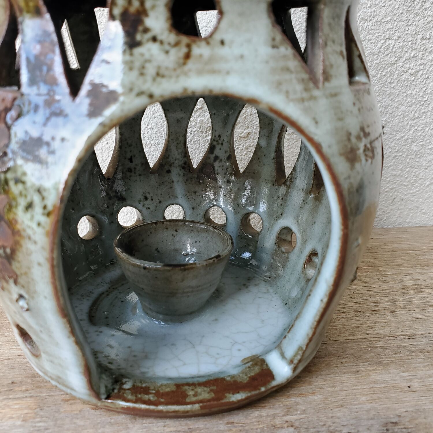 Signed sandstone lantern candle holder