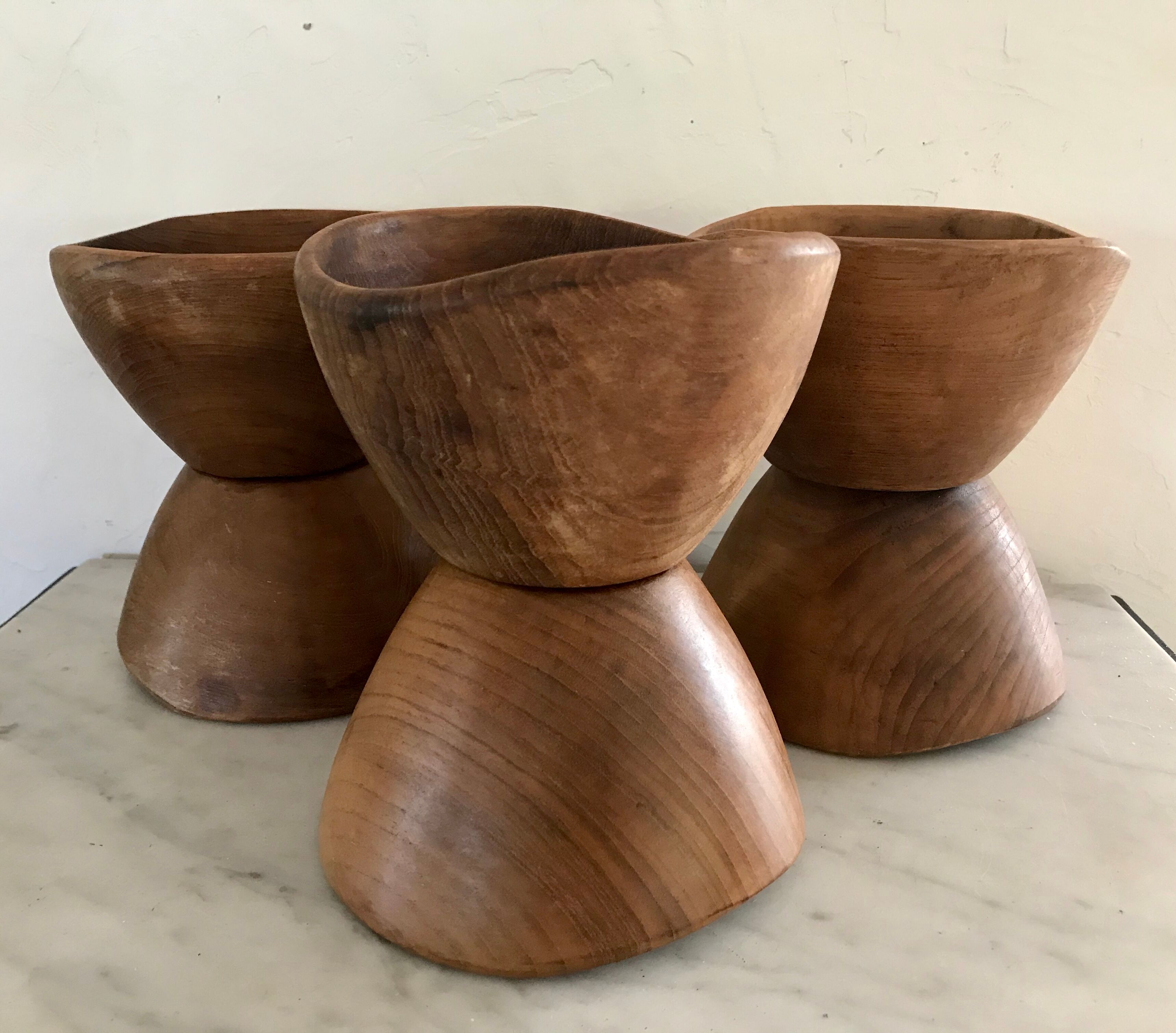 Saladier et ses bols en bois vintage