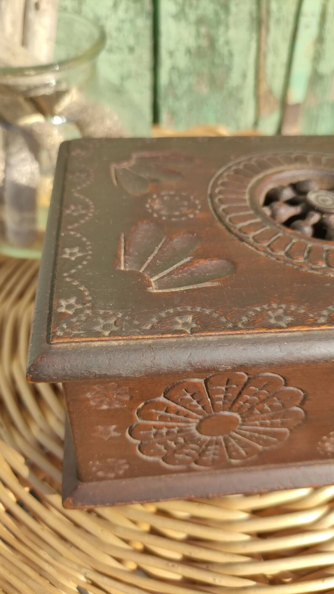 Old artisanal box in carved wood made of French (Brittany)