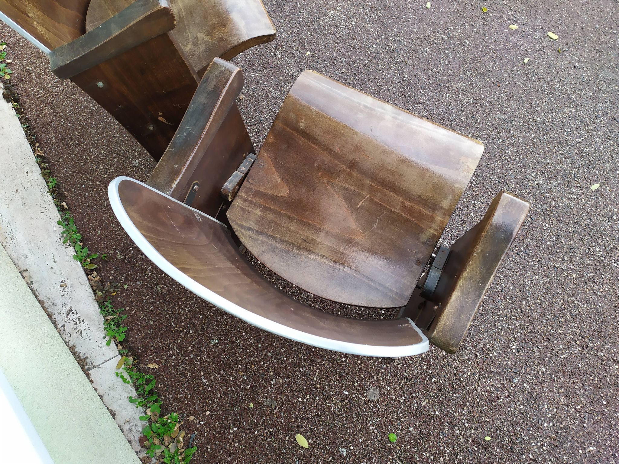 Pair of vintage antique wooden cinema chair s