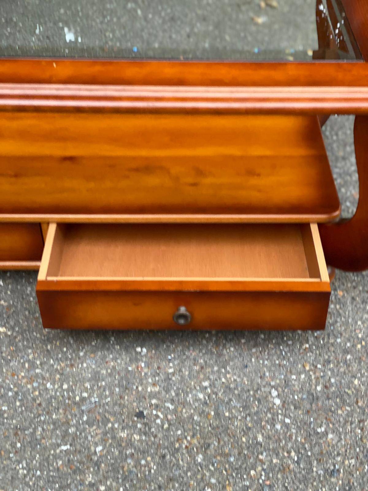 Louis XIV coffee table in solid wood and glass with 2 drawers