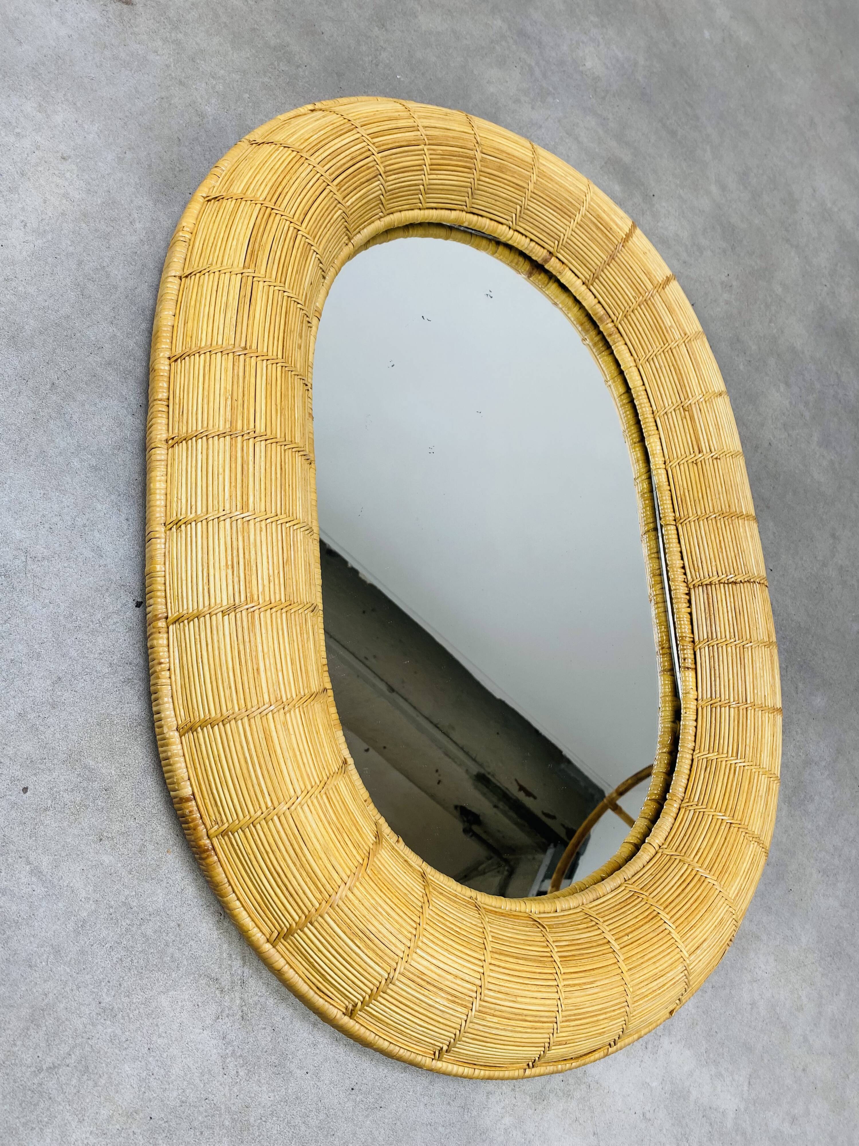 Oval rattan mirror 60s vintage 75 x 55 cm