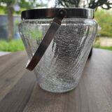 Ice bucket in silver-plated metal and crackled glass