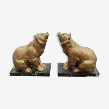 Paire de serre livres ours en régule,  22cms de H