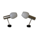 Pair of opaline wall lamps and chrome-plated metal