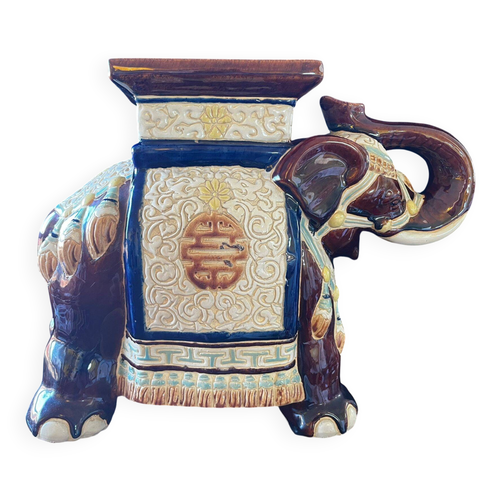 Vintage 70s xl ceramic elephant plant pot - brown