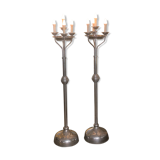 Pair of chrome metal flashlights, circa 1970, 8 lights, 160 cm