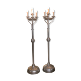 Pair of chrome metal flashlights, circa 1970, 8 lights, 160 cm