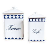 Blue and white flour and sugar food boxes