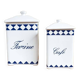 Blue and white flour and sugar food boxes