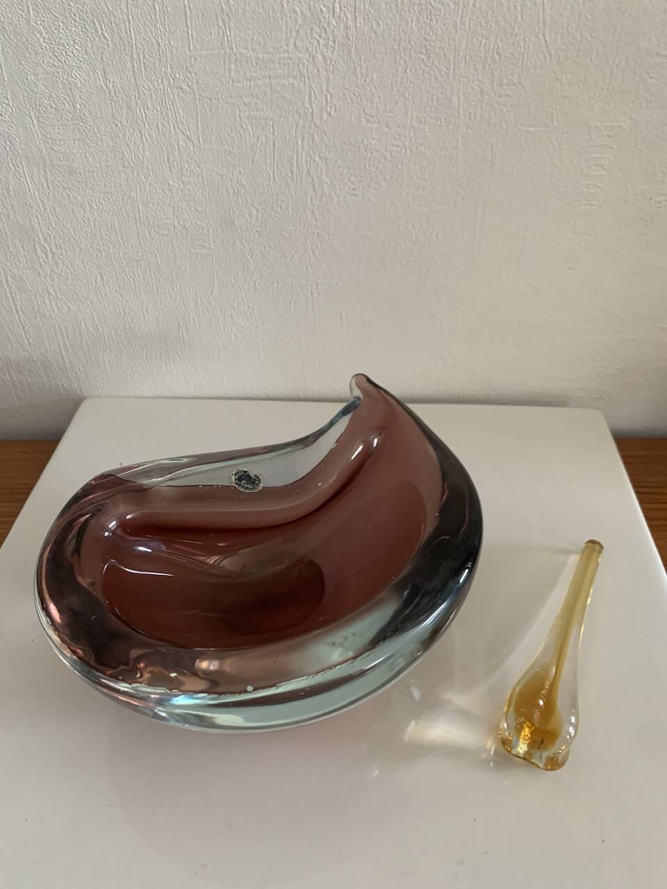 Vintage ashtray, Murano Sommerso, with pestle and label, circa 1960s