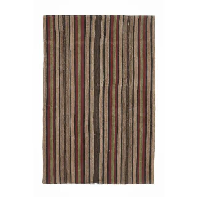 Vintage Turkish Oushak Handmade Wool Cotton Brown Kilim Area Rug 136x214