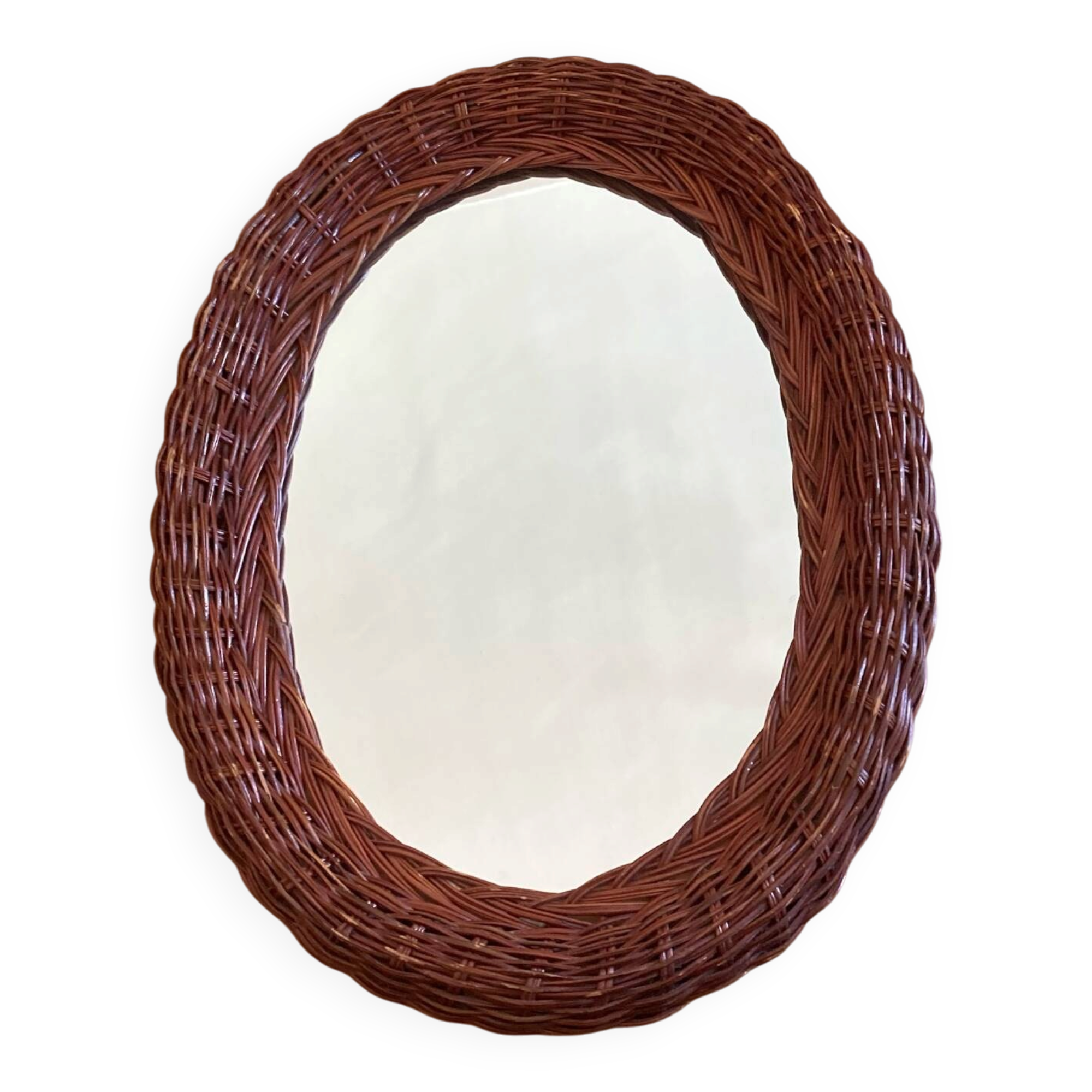Oval wicker rattan mirror